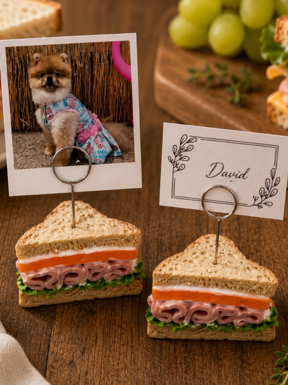 Ham & Cheese Sandwich Photo & Place Card Holder, Food Label | Handmade Set of 2